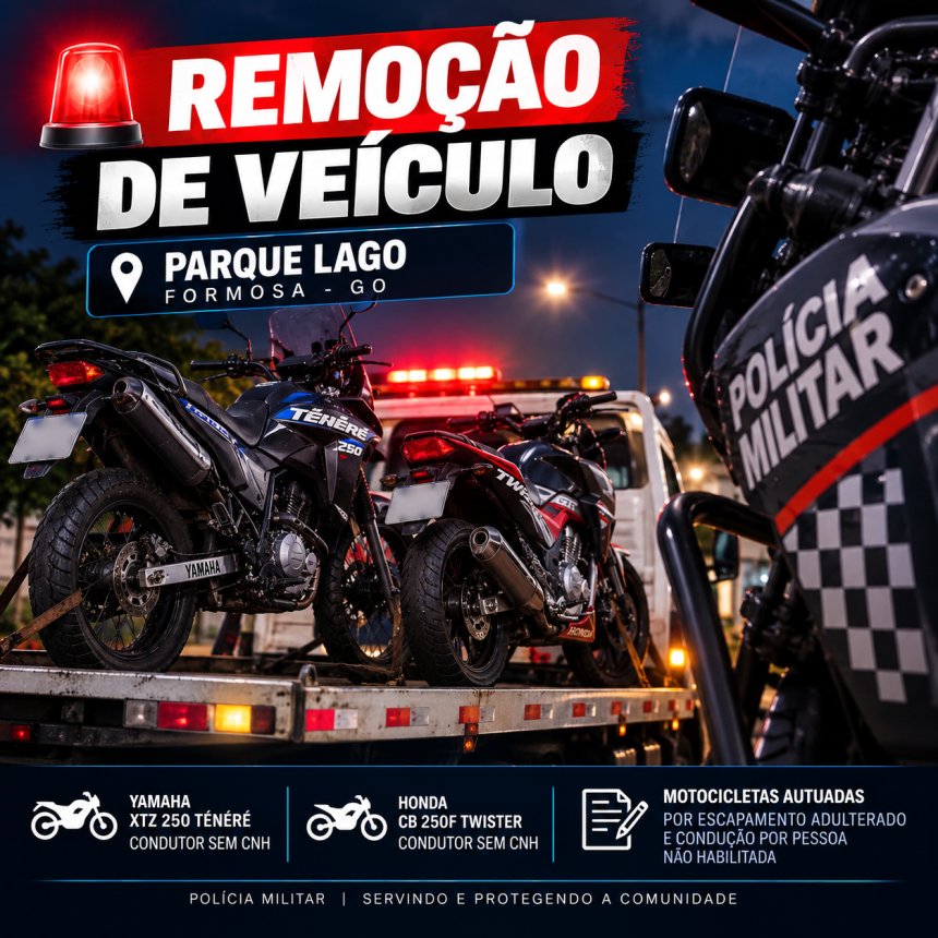 DUAS MOTOCICLETAS SÃO REMOVIDAS DURANTE ABORDAGEM NO PARQUE LAGO, EM FORMOSA