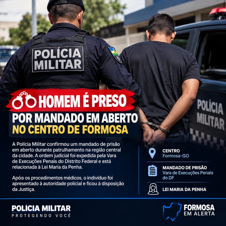 HOMEM É PRESO POR MANDADO EM ABERTO NO CENTRO DE FORMOSA