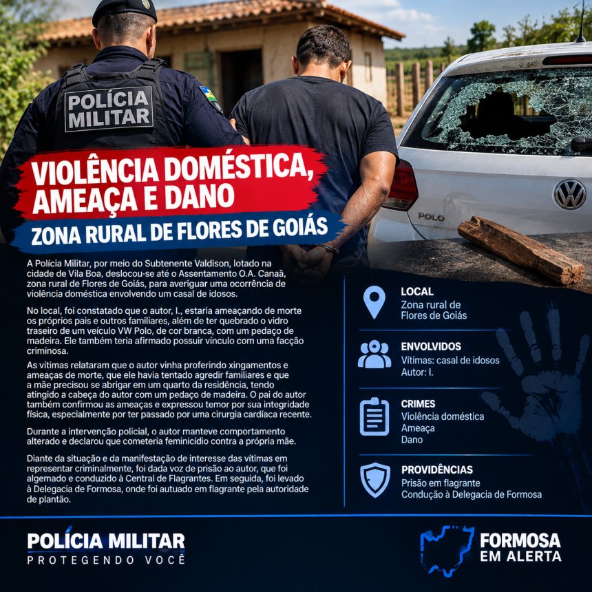 🚨 HOMEM É PRESO APÓS AMEAÇAR MATAR OS PRÓPRIOS PAIS NA ZONA RURAL DE FLORES DE GOIÁS